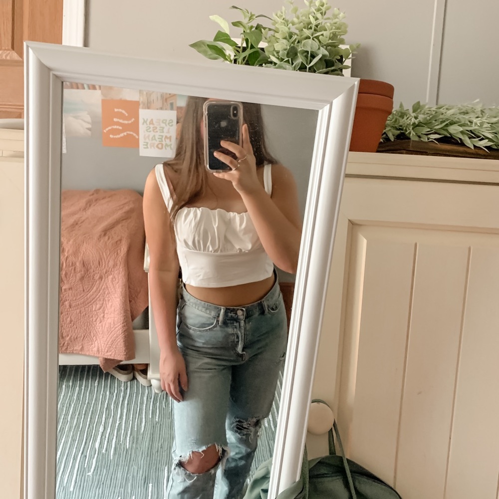 white ruched bust crop top